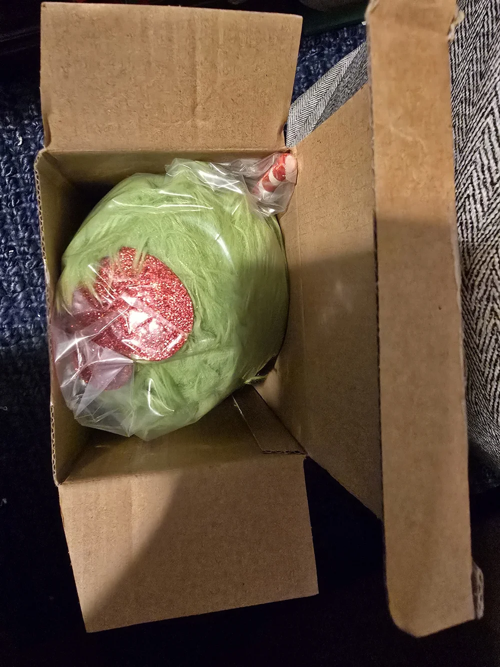 Lime Green Fuzzy Topiary with Red & White Striped Stem. 2 Count. NEW.